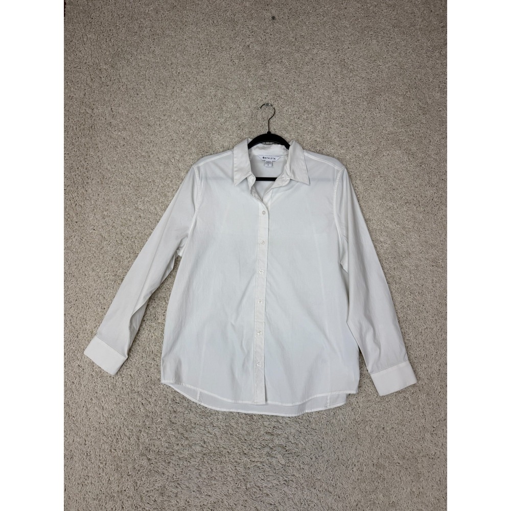 Athleta Long Sleeve Button Down Midtown II Shirt Womens Large White Classic
